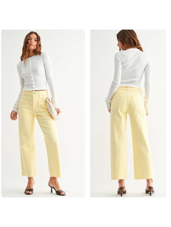 Just Black Denim - Just Black Denim Utility Wide Leg Jeans Womens 31 Pastel Yellow High Rise USA